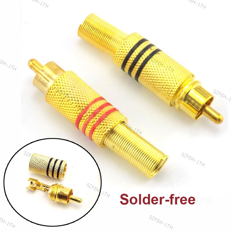 Gold Plated RCA Connector Plug Audio Male Connector Solder-free RCA Male to cabling F4TH