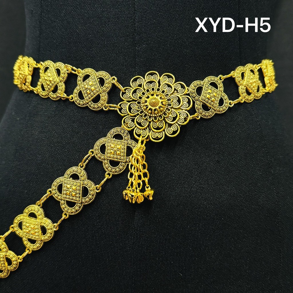 XYD เข็มขัดโลหะสไตล์ไทย เอวโซ่ ทองโบราณ ทองเข็มขัดเอวโซ่สไตล์วินเทจ โลหะทองโบราณ