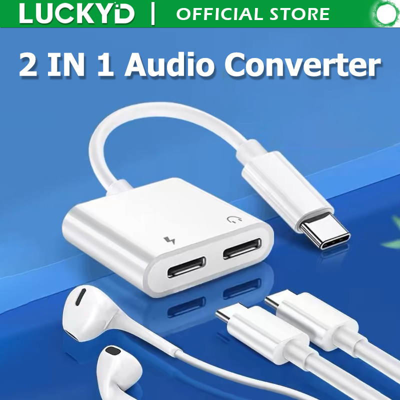 Luckyd Type C ถึง dual USB C ชาร์จเร็วและอะแดปเตอร์หูฟังพอร์ตเสียงเหมาะสําหรับ iPhone 15 plus pro max,ตัวแปลงแจ็ค USB C AUX สําหรับ HUAWEI Mate 60 50 40/สมาร์ทโฟน Android