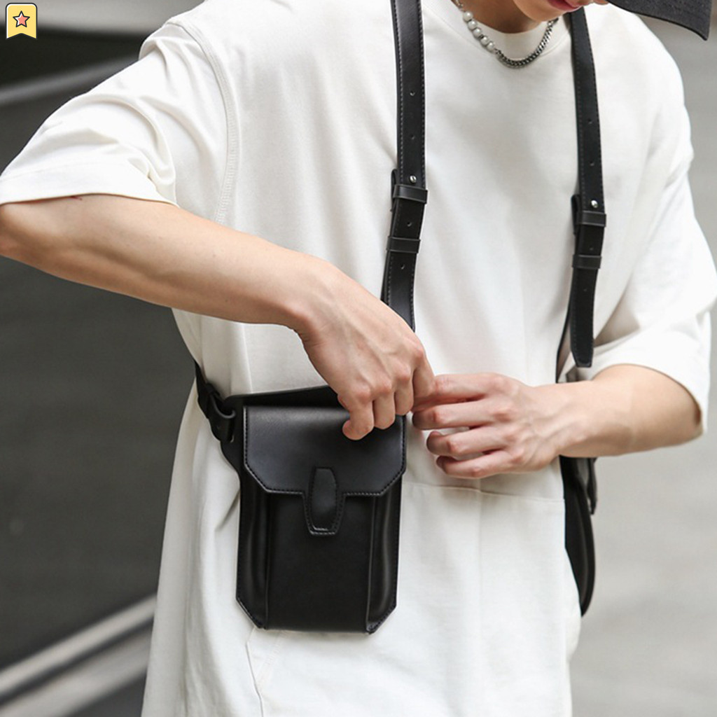 JP3 Hip-hop Streetwear Men Chest Rig กระเป๋า Multi-function Storage เสื้อกั๊กกระเป๋าเป้สะพายหลัง Casual Trend Unisex PU หนังหน้าอกแพ็ค