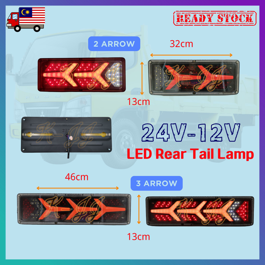 กันน้ํา LED Universal 24V-3Arrow 12V-2Arrow ไฟท้ายด้านหลัง Lorry รถบรรทุกด้านหลังโคมไฟ Lori Lampu Be