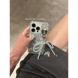 Huiwanju love bow จี้สําหรับ iPhone15ProMax สําหรับ iphone 14 เคสโทรศัพท์มือถือ 13 รวมทุกอย่างซิลิโคนระลอกน้ํา 12 สาว 11 ฤดูร้อน anti-drop เคสป้องกัน