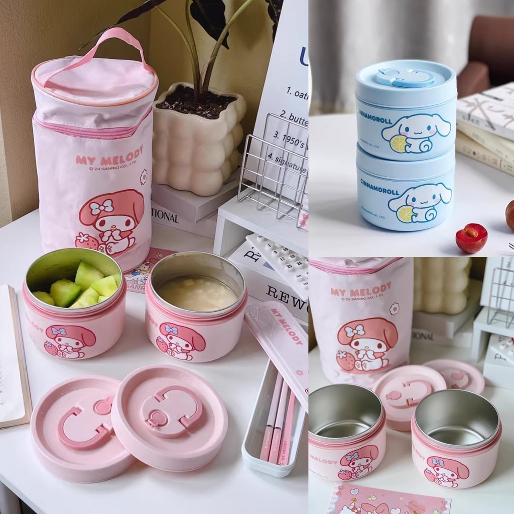 พร้อมส่ง💕 Sanrio กล่องข้าวเก็บความร้อน เข้าไมโครเวฟได้ ปิ่นโตใส่อาหาร สแตนเลส304 ลายการ์ตูน