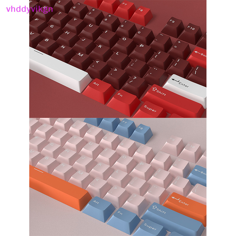 Vhdd 126 ชิ้น DIY คีย์บอร์ด Keycaps ชุด Backlit สีเดียว PBT สีชมพูสีขาวหมวกสําหรับ 61/87/104 คีย์ Cherry MX Keycap TH