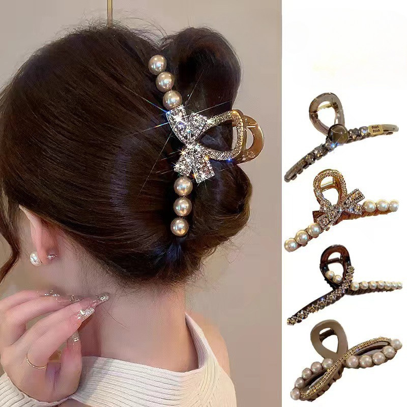 Full Diamond Classy Bow Flower Large Grab Clip Plate กิ๊บติดผม คลิปฉลาม