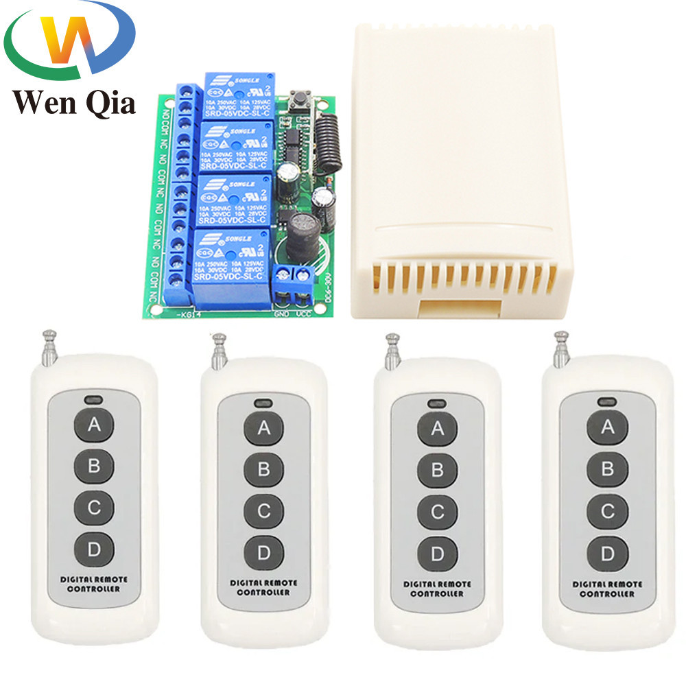 433mhz Universal รีโมทคอนโทรลไร้สาย 500 M สวิทช์ DC 6V12V24V30V 4CH รีเลย์โมดูลตัวรับสัญญาณเครื่องส่งสัญญาณสําหรับมอเตอร์โรงรถ