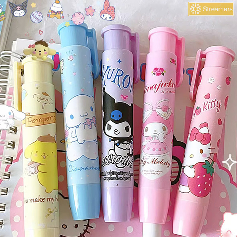 {Streamers} Creative Sanrio Kawaii กดยางลบอะนิเมะ Hello Kitty Kuromi My Melody Cinnamoroll การ์ตูนน่ารักเครื่องเขียนของขวัญอุปกรณ์สํานักงานใหม่
