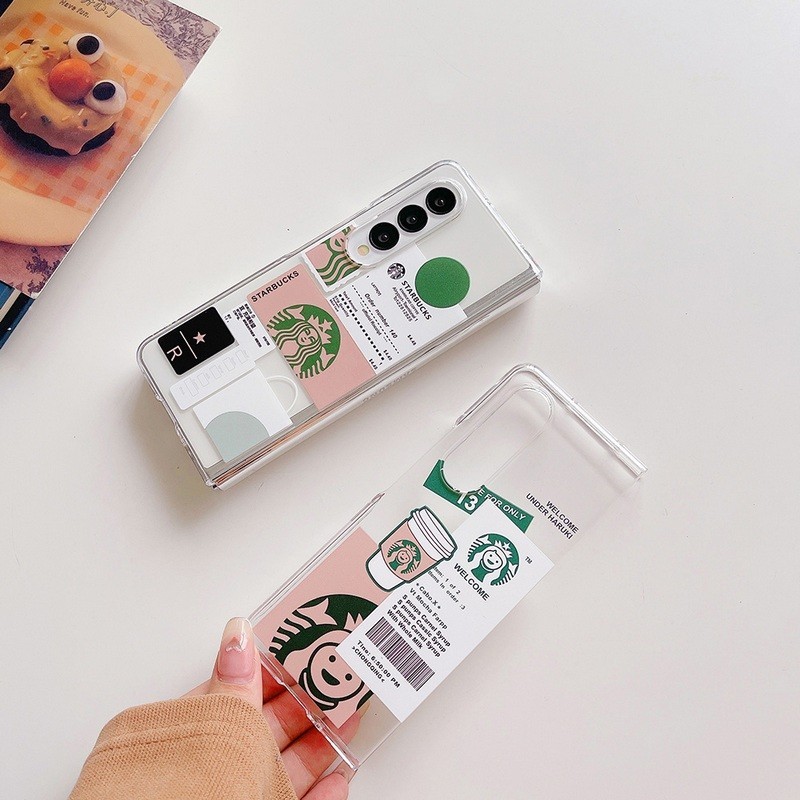 กาแฟ Star-Bucks Clear Hard Case สําหรับ Samsung Galaxy Z พับ 6 5 4 3 Fold6 กันกระแทกฝาครอบโทรศัพท์ปล