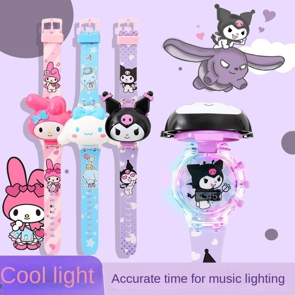 SANRIO คุณมีโต นาฬิกาอิเล็กทรอนิกส์,นาฬิกา ซานริโอ คุโรมิ พลิก นํา,การ์ตูนเรืองแสงเรืองแสงกลางคืนเด็ก/นักเรียนของขวัญสําหรับเด็ก