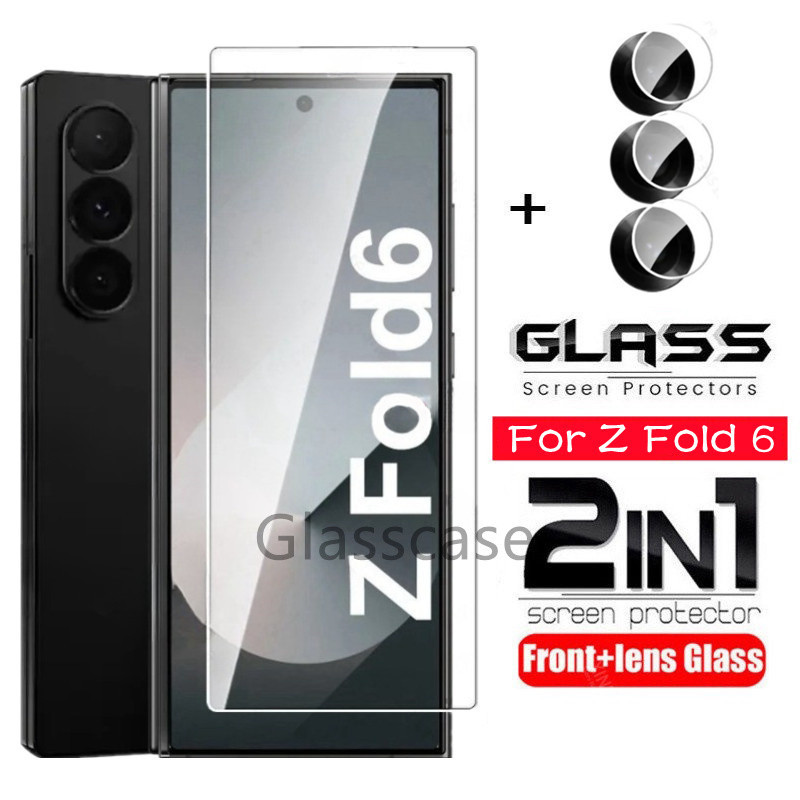 2 In 1 ป้องกันหน้าจอฟิล์มกระจกนิรภัยสําหรับ Samsung Galaxy Z พับ 6 5 4 3 Fold6 Fold5 Fold4 Fold3 ZFold6 ZFold5 5G กล้องกลับเลนส์ป้องกันกระจกคลุมทั้งหมดฟิล์มด้านหน้า