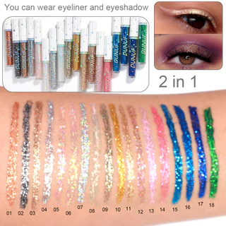 Dunuf 18 สี Glitter Liuqid อายไลเนอร์ Pearlescent Shimmer ประกายเลื่อม Eye Liner Shadow Highlight แต่งหน้า Diamond Silver Eyeliner