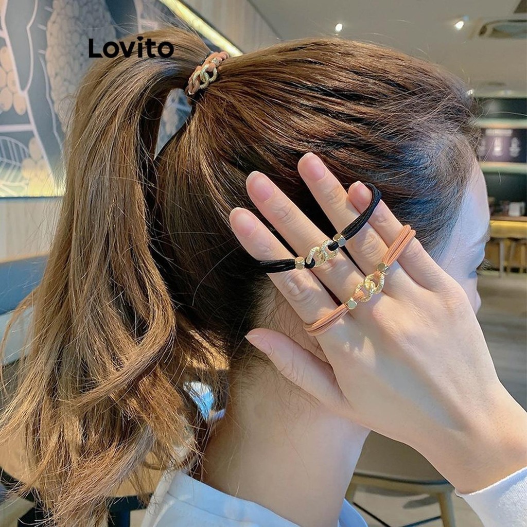 Lovito ยางรัดผมผู้หญิง เรขาคณิต สีพื้น LFA40155