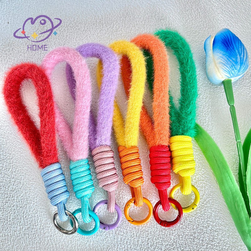 [mayhome] Creative Plush Lanyard พวงกุญแจสําหรับเคสโทรศัพท์ผู้หญิง Anti Lost Knot เชือกสายคล้องกุญแจรถ Diy อุปกรณ์เสริมแฟชั่นพวงกุญแจ {TH}
