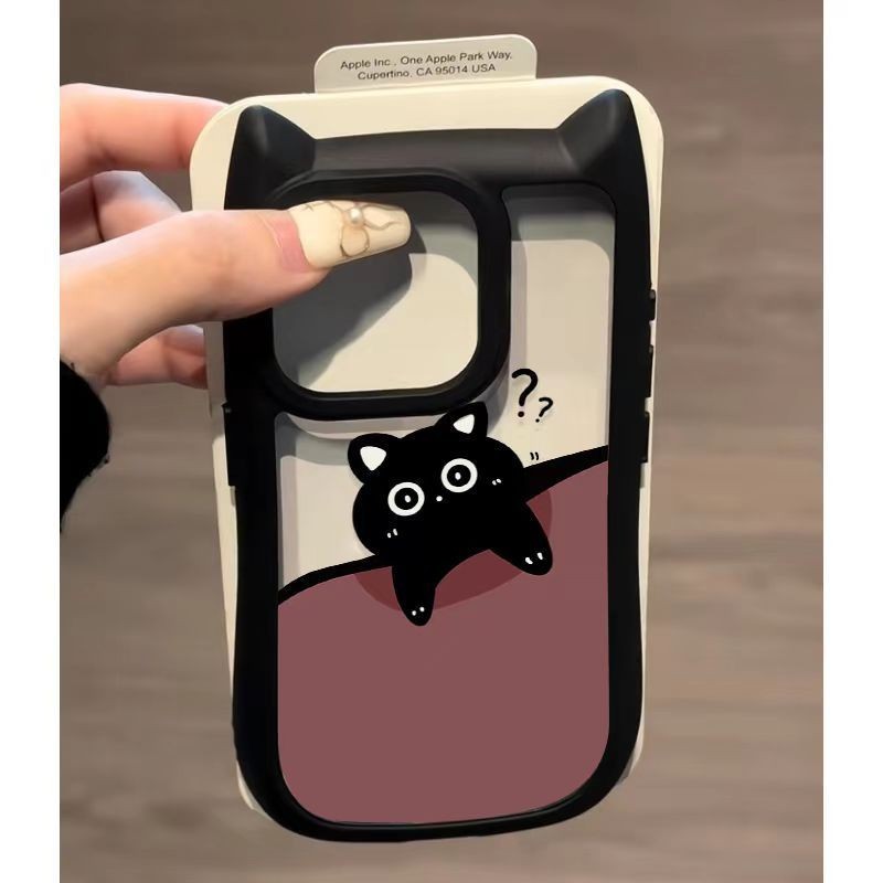 เครื่องหมายคำถามน่ารักแมวดำเคสมือถือสำหรับแอปเปิ้ล15PROMAX เคสแข็งสำหรับ iphone14plus 13/12pro กันกระแทก11ผู้หญิง X/XR/xsmax