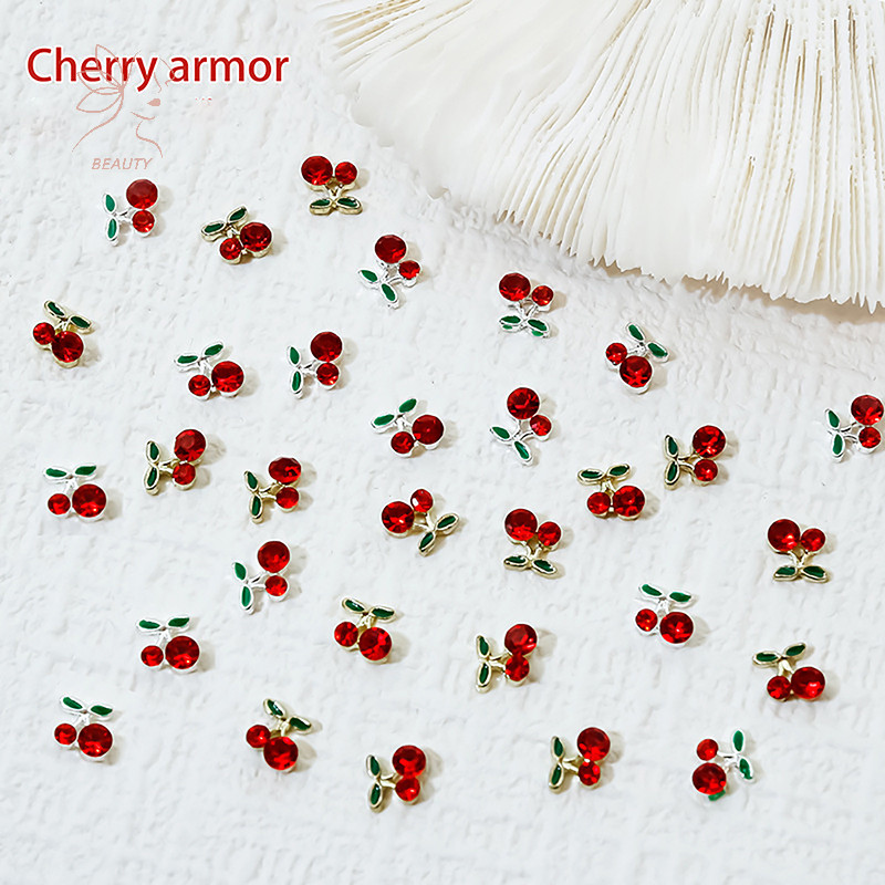[maybeauty] 10pcs Silver Gold Cherry Alloy Rhinestone Brilliant อะไหล่ตกแต่งเล็บสําหรับออกแบบเล็บ DIY อุปกรณ์ตกแต่งเล็บ {TH}