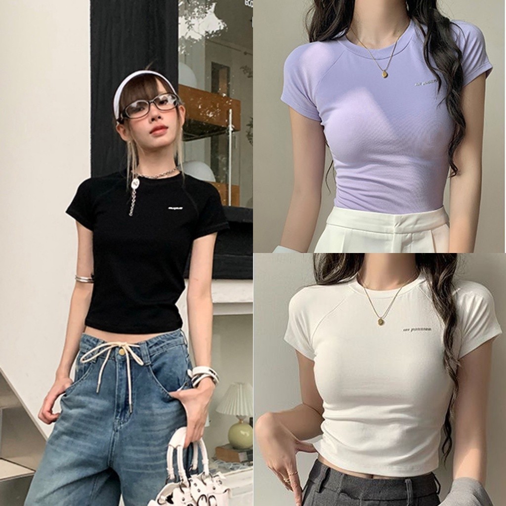 Bella Shop เสื้อยืดคอกลมแขนสั้น เสื้อบางเข้ารูปใส่แล้วดูผอมหน้าร้อนผู้หญิง