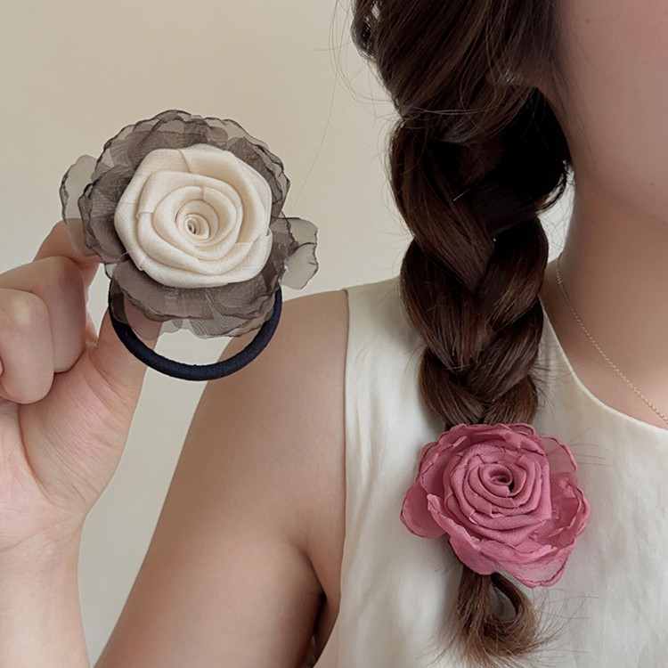 สาวหวานโรแมนติก Retro Rose ดอกไม้ผม Scrunchies เชือกผมผมผูกผมหางม้าอุปกรณ์เสริมผม