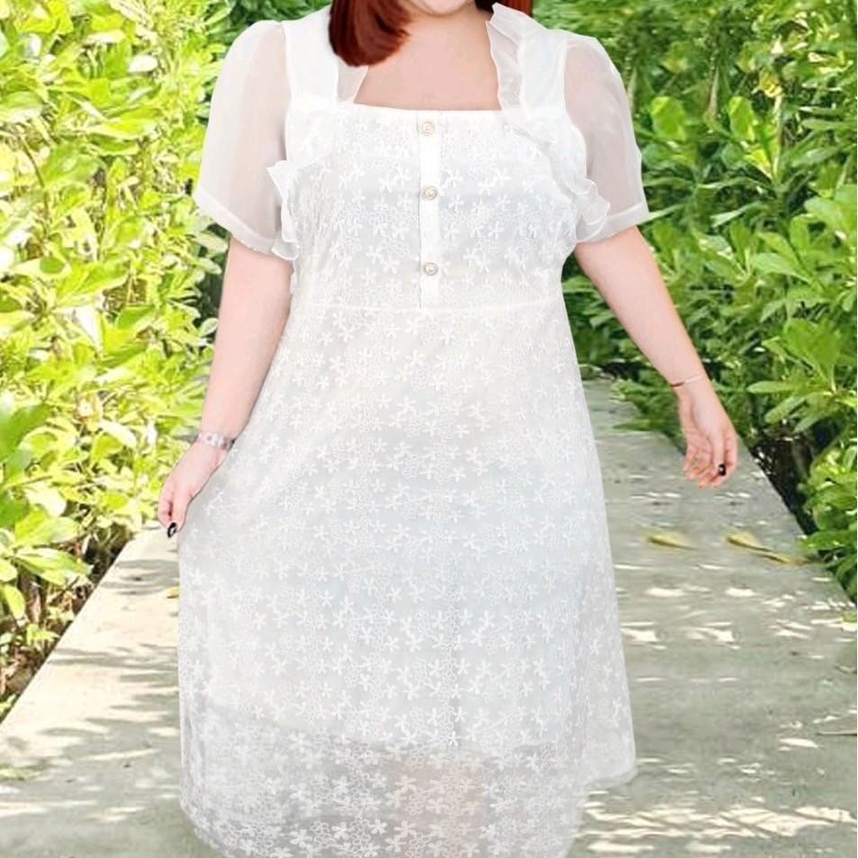 เดรสสีขาว เดรสเพื่อนเจ้าสาว เดรสงานแต่ง เดรสงานบุญ อก 44