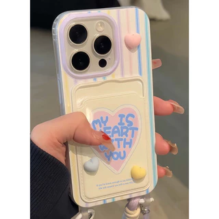 ตุ๊กตารูปหัวใ3มิติสุดน่ารักช่องใส่บัตรพร้อมสายคล้อง เคส IPhone 16 11 13 15 14 12 Pro Max 7 15 8 14 Plus X XS XR Max SE