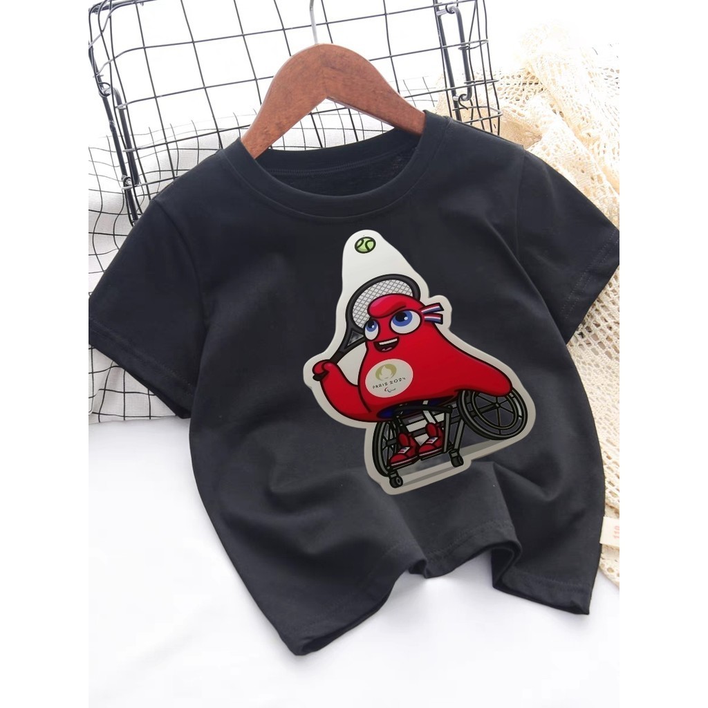 2024 Paris Olympic Games Phrygeมาสคอตโอลิมปิกปารีสแขนสั้นบุคลิกน่ารัก unisex kids' T-Shirt 100-150cm