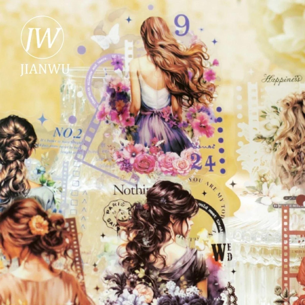 Jianwu กลับ Silhuette Series Vintage ตัวอักษรดอกไม้วัสดุ Collage PET สติกเกอร์ Creative DIY Journal Scrapbooking เครื่องเขียน