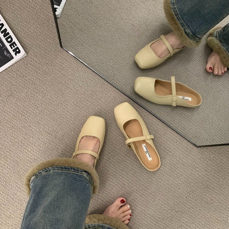 รองเท้าแตะแมรี่เจนส้นแบนสไตล์เกาหลี หนัง PU สไตล์ฝรั่งเศส - รูปที่ 5