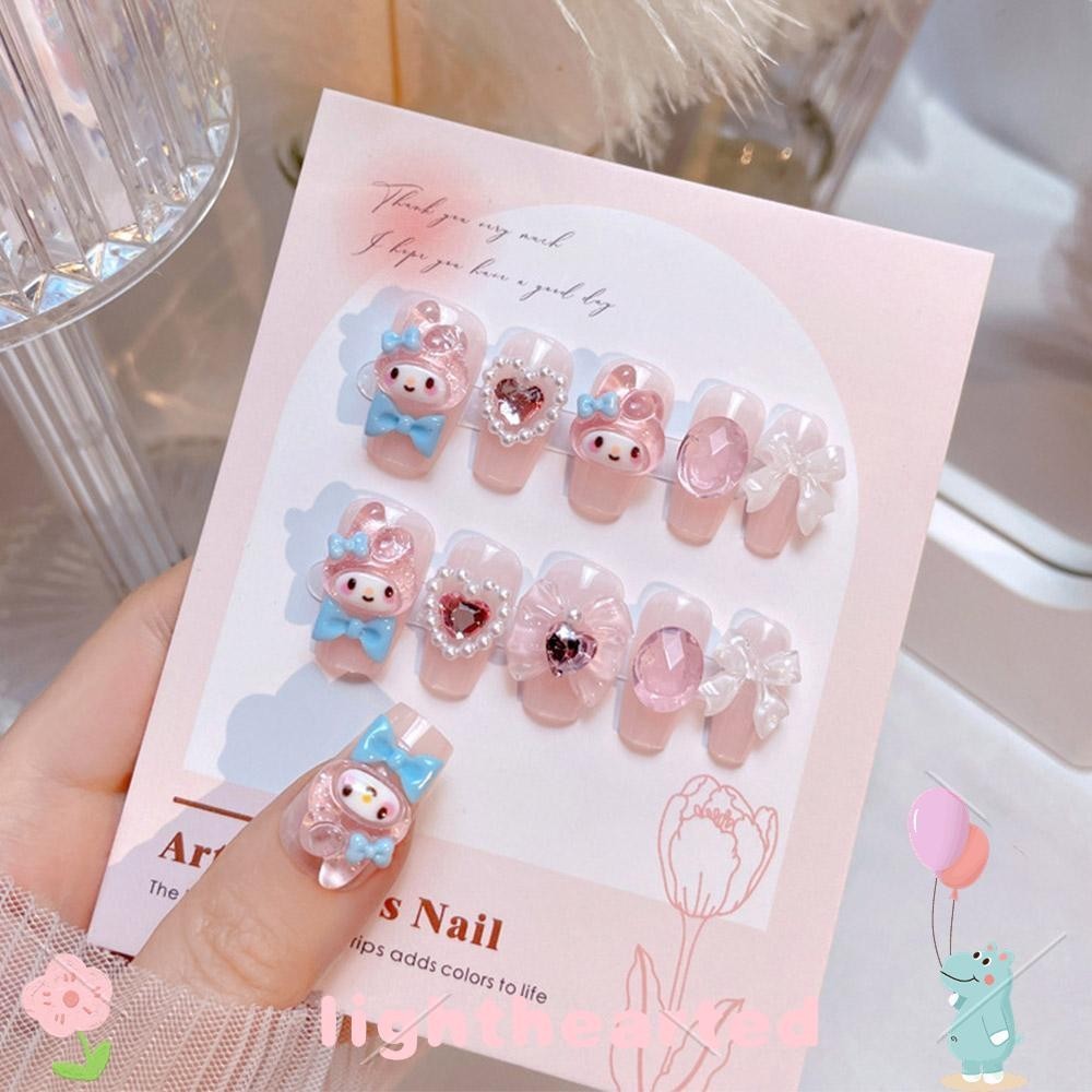 Lighthearted 24 ชิ้นเล็บปลอม, Sanrio Melody My Melody Girl กดบนเล็บ, เคล็ดลับเล็บปลอมน่ารักสําหรับผู้หญิงและเด็กผู้หญิง