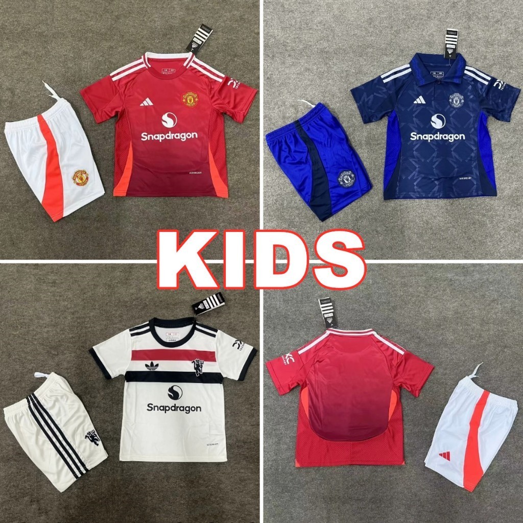 2024-25 Man-Utd MU Home Away 3rd คุณภาพสูงชุดเสื้อฟุตบอลเด็ก Manchester United Tops + กางเกงขาสั้น