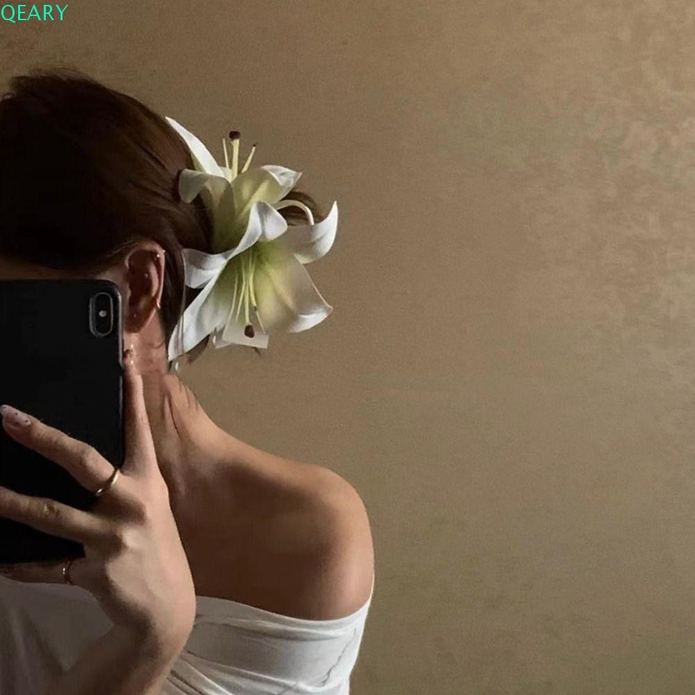 Qeary กิ๊บติดผม Calla, คลิปฉลามขนาดใหญ่โบฮีเมีย Barrettes Lilium ดอกไม้ผม Claw, แฟชั่นคลิปผมหางม้าสไตล์เกาหลี Headwear Headdress Big Hair Claw หญิง