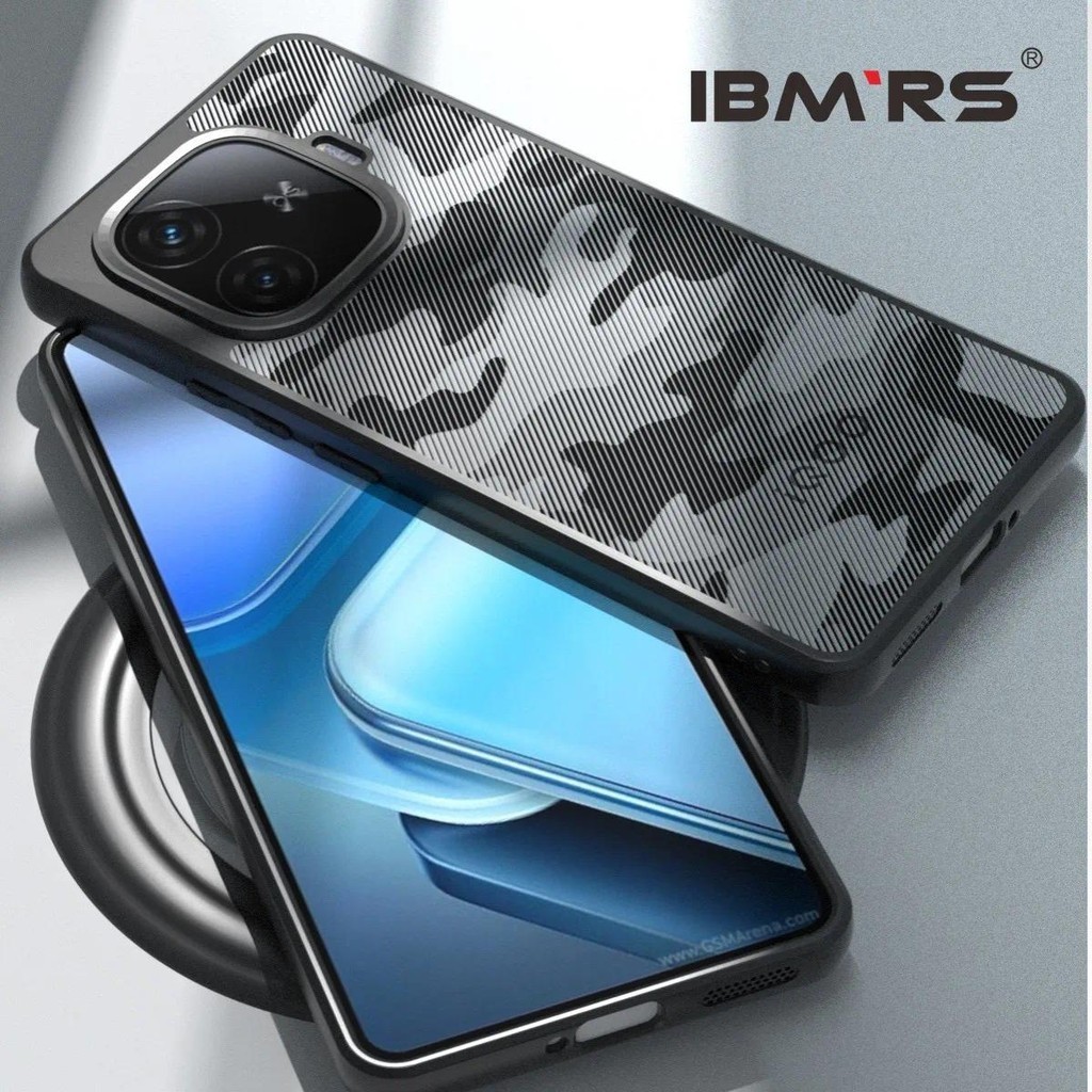 สําหรับเคส iQOO Z9 Turbo/Z9 (จีน), การทดสอบการหล่นเกรดทหาร, เคสป้องกันแบบบางแบบโปร่งแสงด้านกันกระแทก ลายพราง สีดํา