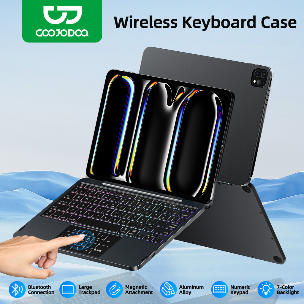 GOOJODOQ Wireless Magnetic Keyboard Case with Large Trackpad Durable Battery Auto Sleep Silent Typing