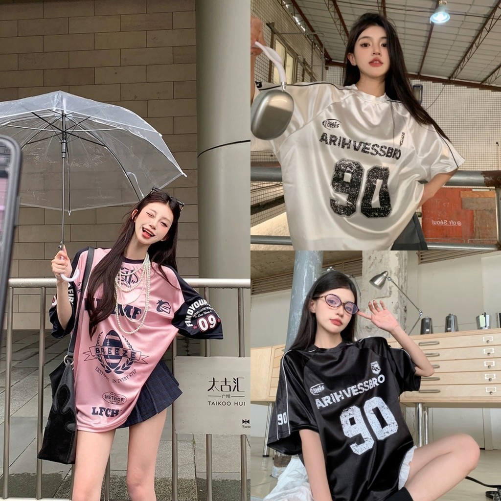 เสื้อยืดโอเวอร์ไซส์ แฟชั่นเท่ๆ เสื้อยืดคอกลม พิมพ์ลายเท่ๆ สาวเผ็ด เสื้อยืดสตรีสไตล์เกาหลีสตรีท
