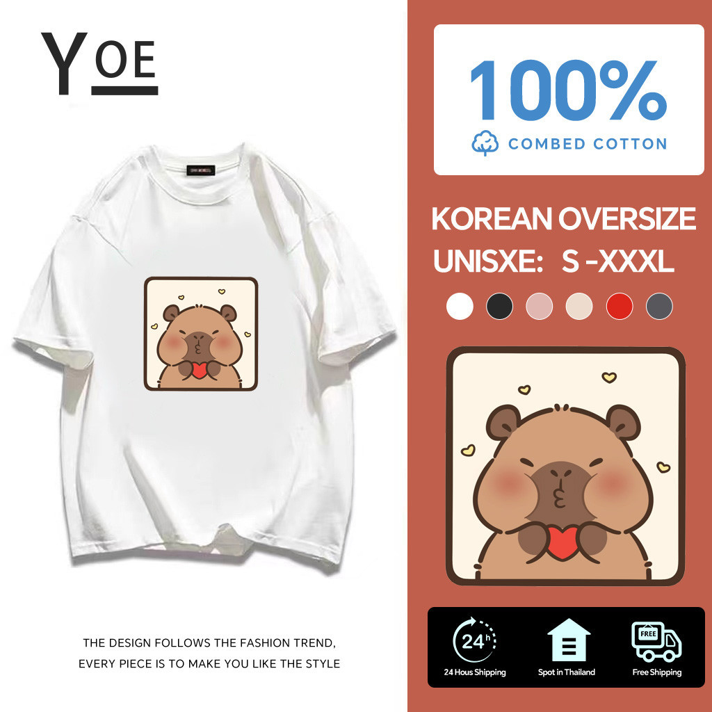 YE(จัดส่งตลอด 24 ชั่วโมง)t-shirt，เสื้อยืดคอกลม มินอมอล  เนุ่มสบาย  แขนสามส่วน คอกลม สื้อยืด