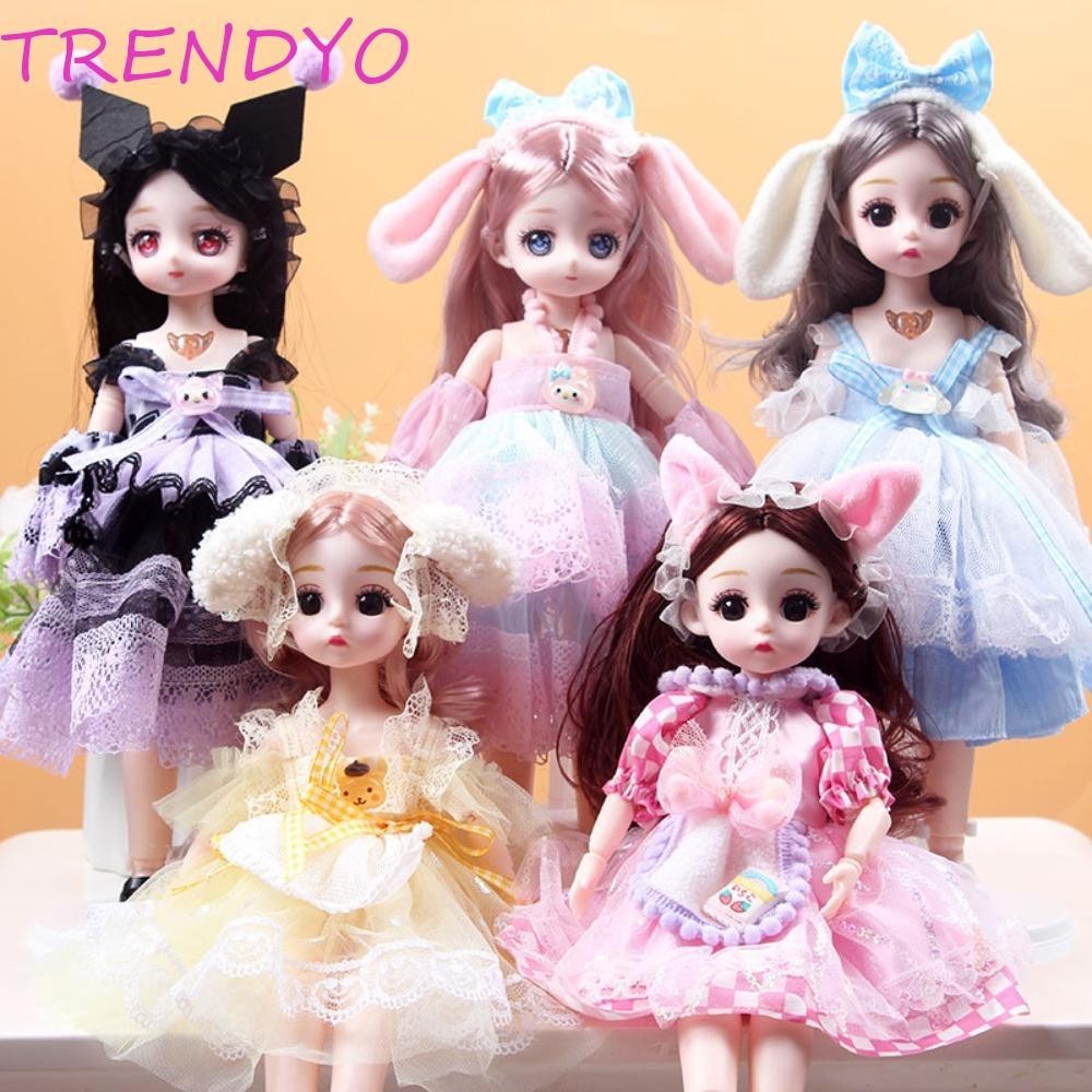 Trendyo เคลื่อนย้ายได้หลาย 30 ซม. ตุ๊กตา BJD, ดึงดูดตาผมยาวเจ้าหญิงแต่งตัวตุ๊กตา BJD, Kuromi Melody 22 ข้อต่อ Princess Makeup Ball Joint Doll Girls