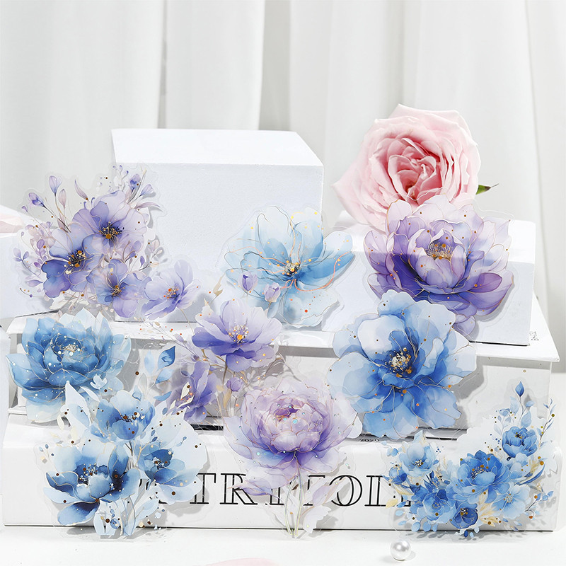 Wei 10 ชิ้น [Translucen Flowers Series] Aesthetics Journal สติ๊กเกอร์ PET กระดาษ Scrapbooking วัสดุสมุดภาพชุด