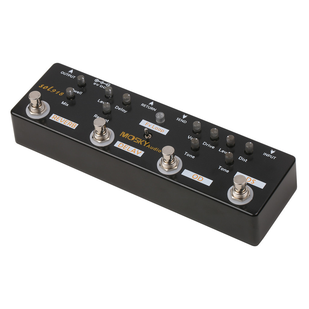 Mosky Audio SOL918 5-in-1 Multi Effect Pedal รวมเอฟเฟกต์กีตาร์เหยียบ True Bypass Multi-in-one รวมอุปกรณ์ผล Reverb Delay FX Loop Overdrive Distortion สําหรับกีตาร์เบส