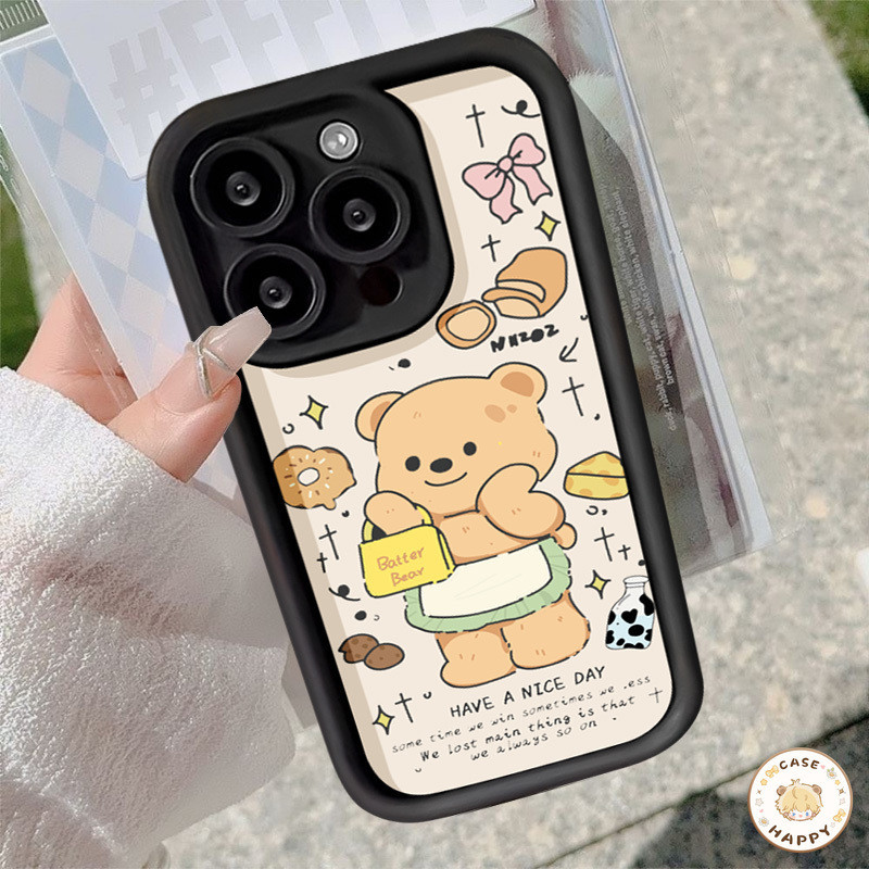 ลายการ์ตูนโบว์หมีเนยน่ารัก แองเจิลอายส์ซ เคสIPhone 11 15 13 Pro Max 14 12 Pro Max 7Plus XS XR X Max 7 15 8 Plus SE 2020