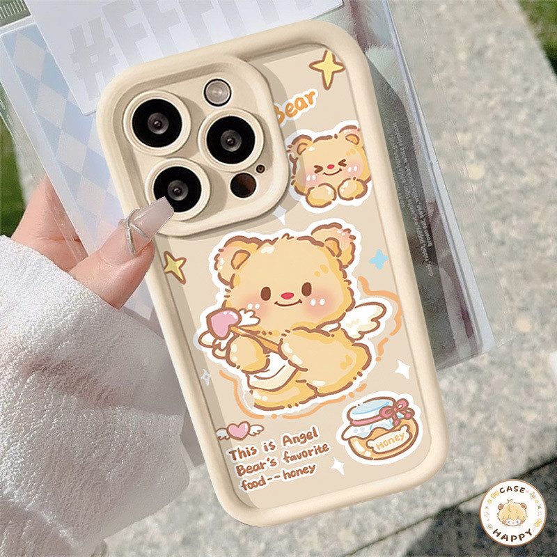 โรแมนติกเลิฟฮาร์ทน่ารักบัตเตอร์แบร์แองเจิ แองเจิลอายส์ซ เคสIPhone 11 15 14 13 12 Pro Max X XS XR Max 7 15 8 Plus SE 2020