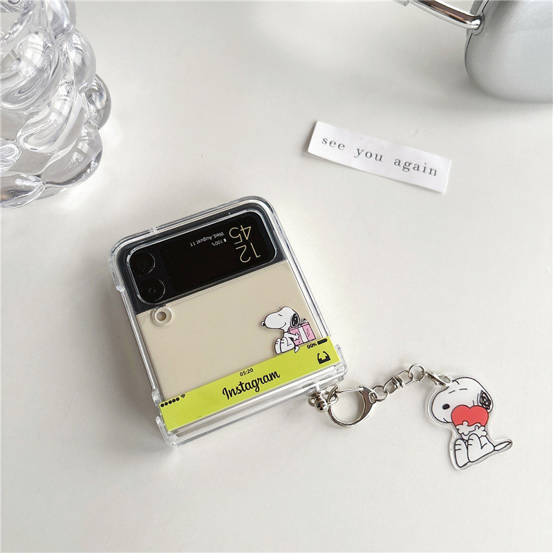 Flip6 Samsung Galaxy Z Flip 5 3in1 กรณีน่ารักการ์ตูน snoopy ครอบครัวพร้อมจี้ PC กรณี Samsung Galaxy Z Flip 3 Flip4 hard