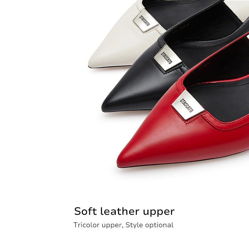 Staccato Women's Kitten Slingback Heels รองเท้าแตะผู้หญิง หัวแหลม 2"รองเท้าส้นเข็ม EDK62