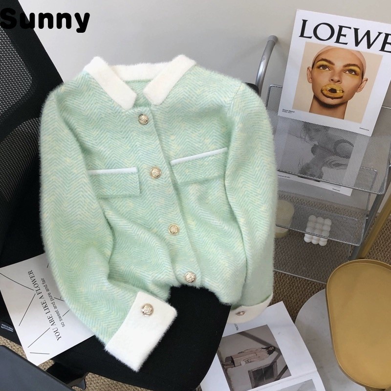 Sunny 2024Spring, Autumn and Winter Mink High-Grade Cardigan Spring and Autumn Thickened Sweater Coat Elegant Knitted Top