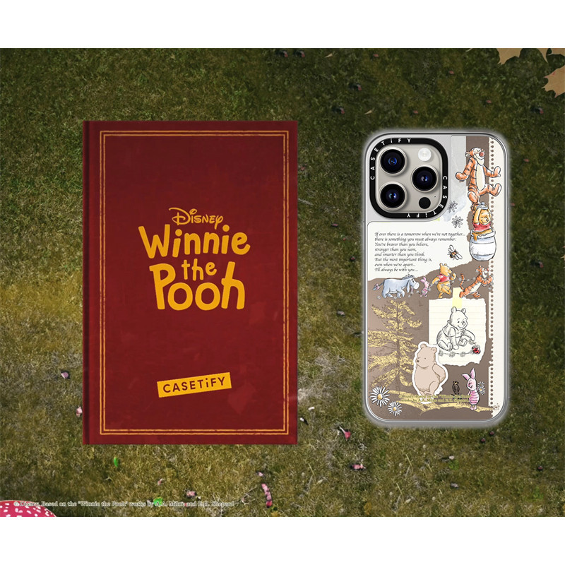 Casetify X Winnie the Pooh Vintage Collage Case แม่เหล็กดูด Sliver Mirror IPhone Case IPhone 15 14 13 12 Pro Max Plus Hard Back Case Cover พร้อมกล่องแกะสลักโลโก้