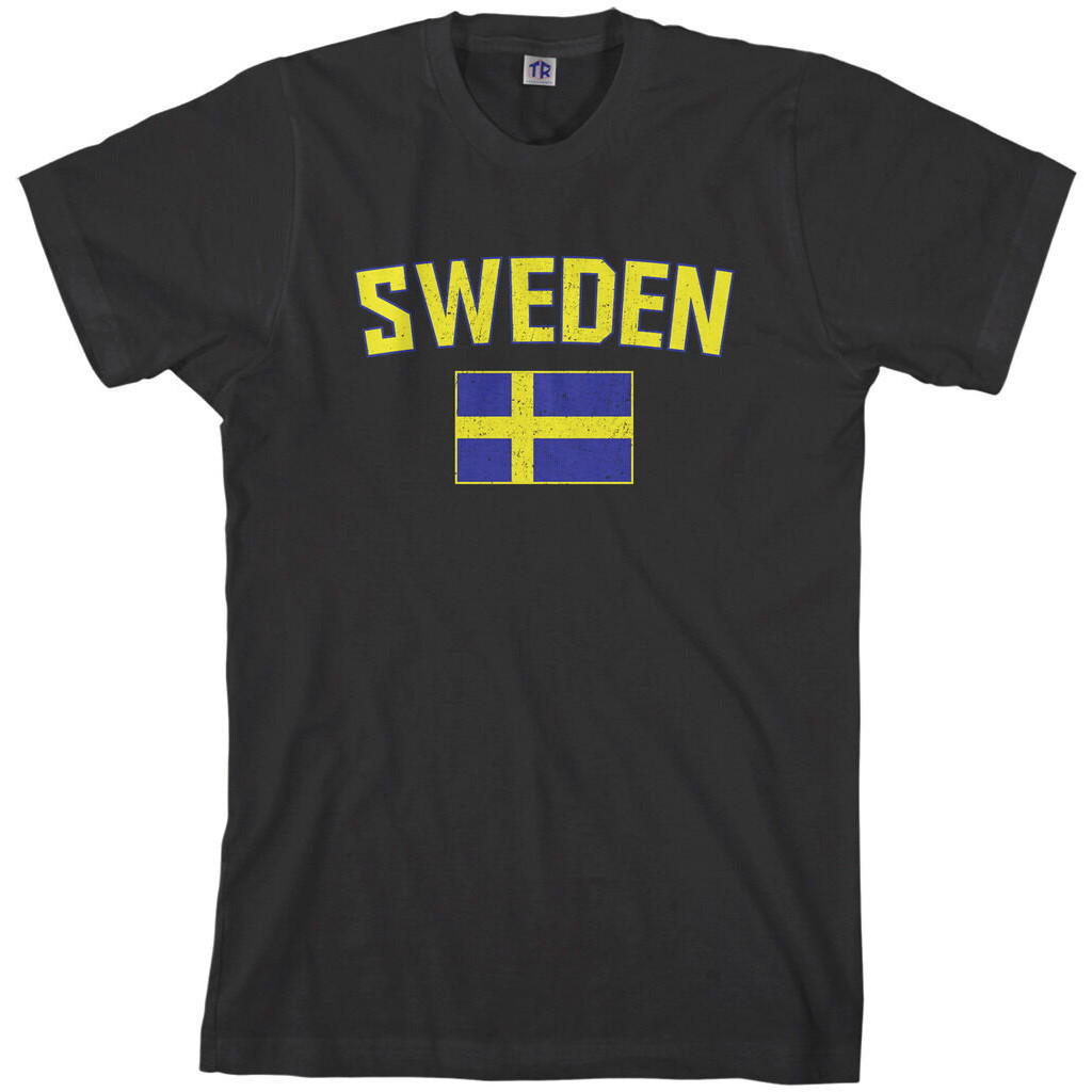 Threadrock Mens Sweden Flag เสื้อยืดสวีเดน Stockholm