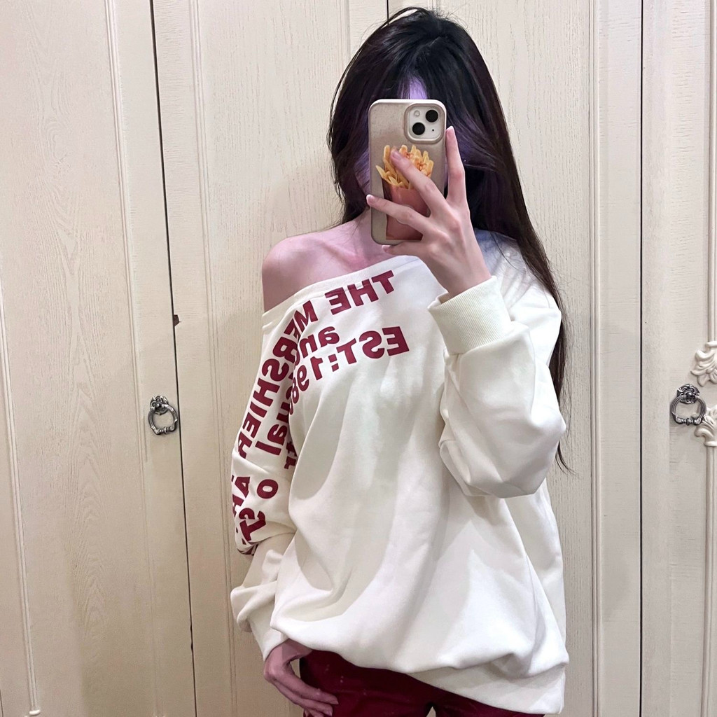 American Retro Letter เสื้อแขนยาวผู้หญิงแฟชั่นเสื้อกันหนาวสไตล์เกาหลีเสื้อสวมหัว