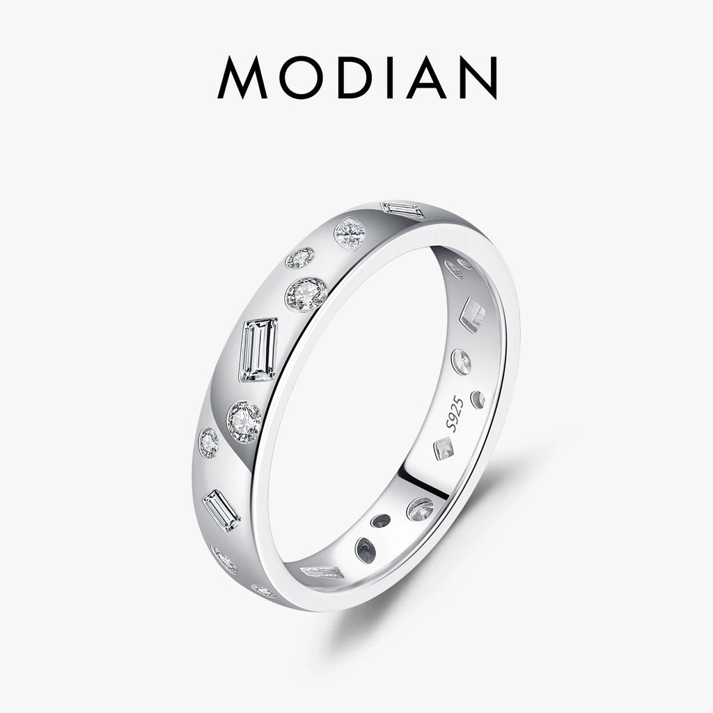 Modian เรขาคณิตพราว CZ แหวน 925 เงินสเตอร์ลิงอินเทรนด์ Stackable CZ Eternity Band แหวนสําหรับผู้หญิงเครื่องประดับของขวัญ