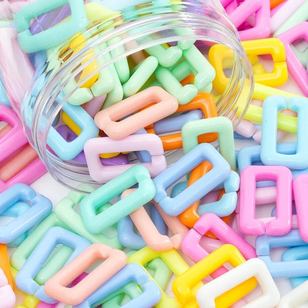 20 ชิ้นอะคริลิคสแควร์แหวนผสมสี Link Chain ลูกปัดสําหรับสร้อยข้อมือสร้อยคอ DIY เครื่องประดับแว่นตาโซ่ Accessorie
