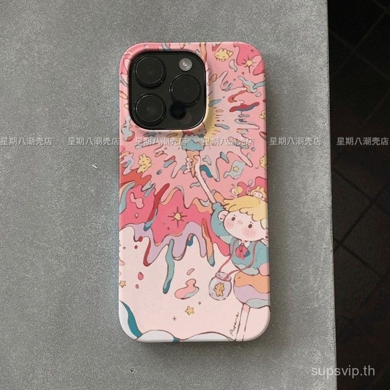 สีชมพูสาวหัวใจทาสีศักดิ์สิทธิ์ไอศครีมสนุกเคสไอโฟนสำหรับ iPhone 15 PRO MAX 14 PLUS 12 11 PRO MAX 7 plus XS MAX 8 PLUS XR 11 PRO MAX 13 15 PLUS กันตกกันฝุ่น oaud
