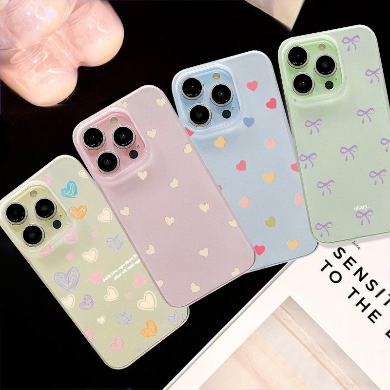 ลวดลายโบว์สีม่วงเรียบง่ายสวยงามรูปหัวใจส นกันกระแทกซิลิ เคสIPhone 11 15 12 13 14 Pro Max X XR XS MAX 15 8 7 Plus SE 2020