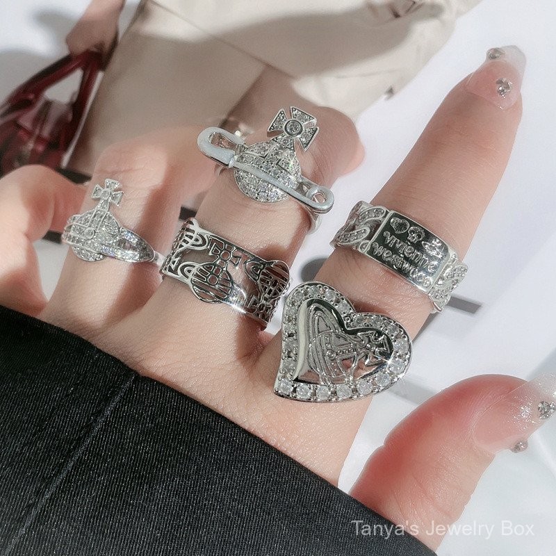 0822-HFSM Tanya's Jewelry Saturn Ring Female Sweet Cool Hot Girl Love Planet Inlaid Fashion Open Ring Ins Cold Wind Light Luxury High Sense AKPE