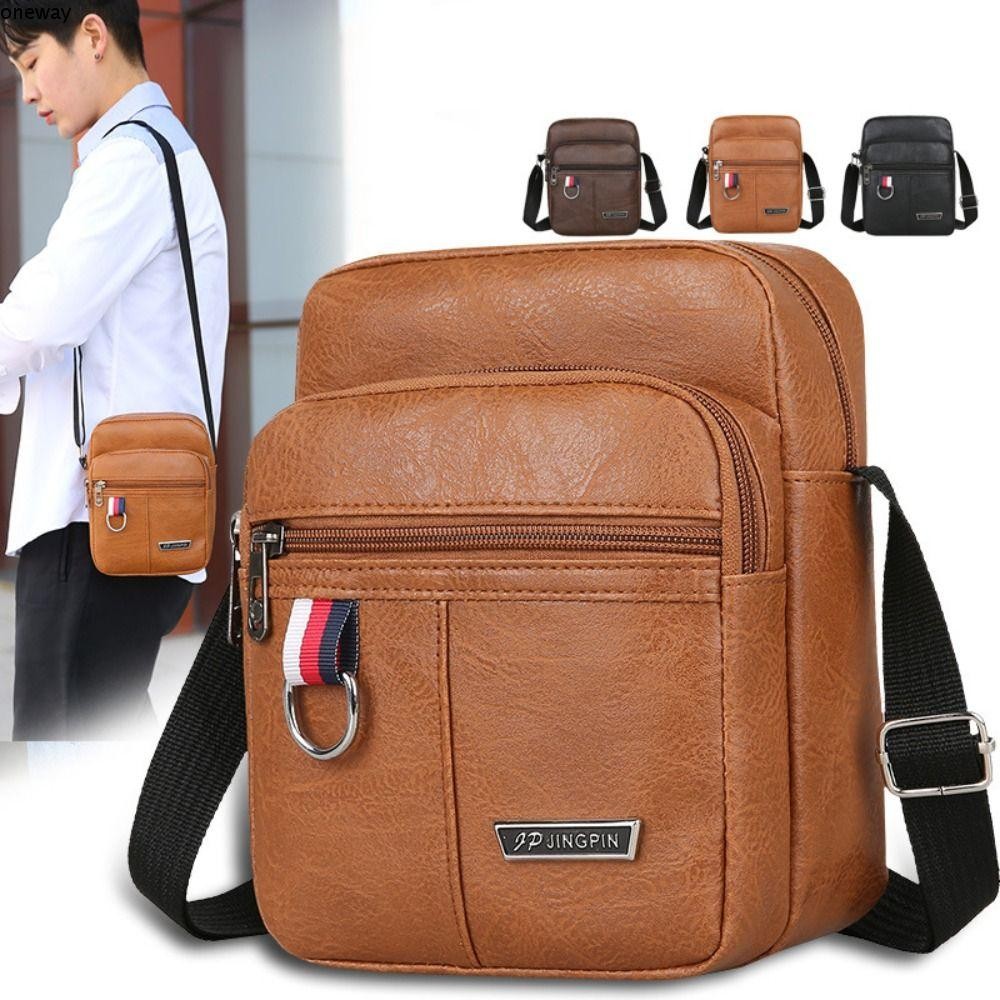 Oneway กระเป๋าผู้ชาย Casual, สีน้ําตาลสีดําความจุขนาดใหญ่กระเป๋าสะพายข้าง, กระเป๋าถือหนัง PU กันน้ํามัลติฟังก์ชั่นผู้ชาย